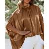 imageBTFBM Womens Summer Tops 2026 Mock Neck Batwing Sleeve Silk Satin Shirts Loose Oversized Dressy Casual Spring BlousesBrown