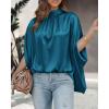 imageBTFBM Womens Summer Tops 2026 Mock Neck Batwing Sleeve Silk Satin Shirts Loose Oversized Dressy Casual Spring BlousesDark Blue