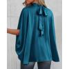 imageBTFBM Womens Summer Tops 2026 Mock Neck Batwing Sleeve Silk Satin Shirts Loose Oversized Dressy Casual Spring BlousesDark Blue
