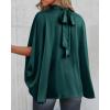 imageBTFBM Womens Summer Tops 2026 Mock Neck Batwing Sleeve Silk Satin Shirts Loose Oversized Dressy Casual Spring BlousesDark Green
