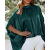 imageBTFBM Womens Summer Tops 2026 Mock Neck Batwing Sleeve Silk Satin Shirts Loose Oversized Dressy Casual Spring BlousesDark Green