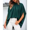 imageBTFBM Womens Summer Tops 2026 Mock Neck Batwing Sleeve Silk Satin Shirts Loose Oversized Dressy Casual Spring BlousesDark Green