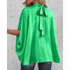 imageBTFBM Womens Summer Tops 2026 Mock Neck Batwing Sleeve Silk Satin Shirts Loose Oversized Dressy Casual Spring BlousesGrass Green