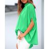 imageBTFBM Womens Summer Tops 2026 Mock Neck Batwing Sleeve Silk Satin Shirts Loose Oversized Dressy Casual Spring BlousesGrass Green