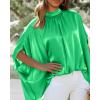 imageBTFBM Womens Summer Tops 2026 Mock Neck Batwing Sleeve Silk Satin Shirts Loose Oversized Dressy Casual Spring BlousesGrass Green