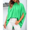 imageBTFBM Womens Summer Tops 2026 Mock Neck Batwing Sleeve Silk Satin Shirts Loose Oversized Dressy Casual Spring BlousesGrass Green