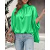 imageBTFBM Womens Summer Tops 2026 Mock Neck Batwing Sleeve Silk Satin Shirts Loose Oversized Dressy Casual Spring BlousesGrass Green