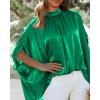 imageBTFBM Womens Summer Tops 2026 Mock Neck Batwing Sleeve Silk Satin Shirts Loose Oversized Dressy Casual Spring BlousesGreen