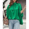 imageBTFBM Womens Summer Tops 2026 Mock Neck Batwing Sleeve Silk Satin Shirts Loose Oversized Dressy Casual Spring BlousesGreen