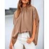 imageBTFBM Womens Summer Tops 2026 Mock Neck Batwing Sleeve Silk Satin Shirts Loose Oversized Dressy Casual Spring BlousesKhaki