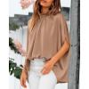 imageBTFBM Womens Summer Tops 2026 Mock Neck Batwing Sleeve Silk Satin Shirts Loose Oversized Dressy Casual Spring BlousesKhaki