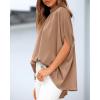 imageBTFBM Womens Summer Tops 2026 Mock Neck Batwing Sleeve Silk Satin Shirts Loose Oversized Dressy Casual Spring BlousesKhaki