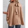 imageBTFBM Womens Summer Tops 2026 Mock Neck Batwing Sleeve Silk Satin Shirts Loose Oversized Dressy Casual Spring BlousesKhaki