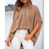 imageBTFBM Womens Summer Tops 2026 Mock Neck Batwing Sleeve Silk Satin Shirts Loose Oversized Dressy Casual Spring BlousesKhaki