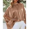 imageBTFBM Womens Summer Tops 2026 Mock Neck Batwing Sleeve Silk Satin Shirts Loose Oversized Dressy Casual Spring BlousesKhaki