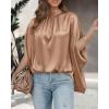 imageBTFBM Womens Summer Tops 2026 Mock Neck Batwing Sleeve Silk Satin Shirts Loose Oversized Dressy Casual Spring BlousesKhaki