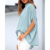 imageBTFBM Womens Summer Tops 2026 Mock Neck Batwing Sleeve Silk Satin Shirts Loose Oversized Dressy Casual Spring BlousesLight Blue