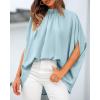 imageBTFBM Womens Summer Tops 2026 Mock Neck Batwing Sleeve Silk Satin Shirts Loose Oversized Dressy Casual Spring BlousesLight Blue