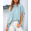 imageBTFBM Womens Summer Tops 2026 Mock Neck Batwing Sleeve Silk Satin Shirts Loose Oversized Dressy Casual Spring BlousesLight Blue