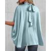 imageBTFBM Womens Summer Tops 2026 Mock Neck Batwing Sleeve Silk Satin Shirts Loose Oversized Dressy Casual Spring BlousesLight Blue