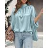 imageBTFBM Womens Summer Tops 2026 Mock Neck Batwing Sleeve Silk Satin Shirts Loose Oversized Dressy Casual Spring BlousesLight Blue