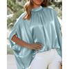imageBTFBM Womens Summer Tops 2026 Mock Neck Batwing Sleeve Silk Satin Shirts Loose Oversized Dressy Casual Spring BlousesLight Blue