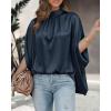 imageBTFBM Womens Summer Tops 2026 Mock Neck Batwing Sleeve Silk Satin Shirts Loose Oversized Dressy Casual Spring BlousesNavy