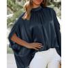 imageBTFBM Womens Summer Tops 2026 Mock Neck Batwing Sleeve Silk Satin Shirts Loose Oversized Dressy Casual Spring BlousesNavy