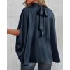 imageBTFBM Womens Summer Tops 2026 Mock Neck Batwing Sleeve Silk Satin Shirts Loose Oversized Dressy Casual Spring BlousesNavy
