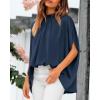 imageBTFBM Womens Summer Tops 2026 Mock Neck Batwing Sleeve Silk Satin Shirts Loose Oversized Dressy Casual Spring BlousesNavy
