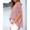 imageBTFBM Womens Summer Tops 2026 Mock Neck Batwing Sleeve Silk Satin Shirts Loose Oversized Dressy Casual Spring BlousesPink