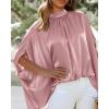 imageBTFBM Womens Summer Tops 2026 Mock Neck Batwing Sleeve Silk Satin Shirts Loose Oversized Dressy Casual Spring BlousesPink
