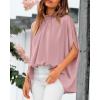imageBTFBM Womens Summer Tops 2026 Mock Neck Batwing Sleeve Silk Satin Shirts Loose Oversized Dressy Casual Spring BlousesPink