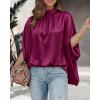 imageBTFBM Womens Summer Tops 2026 Mock Neck Batwing Sleeve Silk Satin Shirts Loose Oversized Dressy Casual Spring BlousesPurple Red
