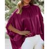 imageBTFBM Womens Summer Tops 2026 Mock Neck Batwing Sleeve Silk Satin Shirts Loose Oversized Dressy Casual Spring BlousesPurple Red