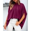 imageBTFBM Womens Summer Tops 2026 Mock Neck Batwing Sleeve Silk Satin Shirts Loose Oversized Dressy Casual Spring BlousesPurple Red