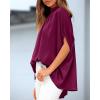 imageBTFBM Womens Summer Tops 2026 Mock Neck Batwing Sleeve Silk Satin Shirts Loose Oversized Dressy Casual Spring BlousesPurple Red