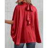 imageBTFBM Womens Summer Tops 2026 Mock Neck Batwing Sleeve Silk Satin Shirts Loose Oversized Dressy Casual Spring BlousesRed