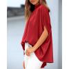 imageBTFBM Womens Summer Tops 2026 Mock Neck Batwing Sleeve Silk Satin Shirts Loose Oversized Dressy Casual Spring BlousesRed