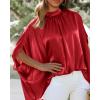 imageBTFBM Womens Summer Tops 2026 Mock Neck Batwing Sleeve Silk Satin Shirts Loose Oversized Dressy Casual Spring BlousesRed