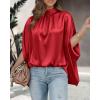 imageBTFBM Womens Summer Tops 2026 Mock Neck Batwing Sleeve Silk Satin Shirts Loose Oversized Dressy Casual Spring BlousesRed
