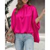 imageBTFBM Womens Summer Tops 2026 Mock Neck Batwing Sleeve Silk Satin Shirts Loose Oversized Dressy Casual Spring BlousesRose Red