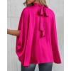imageBTFBM Womens Summer Tops 2026 Mock Neck Batwing Sleeve Silk Satin Shirts Loose Oversized Dressy Casual Spring BlousesRose Red