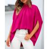 imageBTFBM Womens Summer Tops 2026 Mock Neck Batwing Sleeve Silk Satin Shirts Loose Oversized Dressy Casual Spring BlousesRose Red