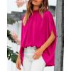 imageBTFBM Womens Summer Tops 2026 Mock Neck Batwing Sleeve Silk Satin Shirts Loose Oversized Dressy Casual Spring BlousesRose Red