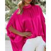 imageBTFBM Womens Summer Tops 2026 Mock Neck Batwing Sleeve Silk Satin Shirts Loose Oversized Dressy Casual Spring BlousesRose Red