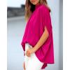 imageBTFBM Womens Summer Tops 2026 Mock Neck Batwing Sleeve Silk Satin Shirts Loose Oversized Dressy Casual Spring BlousesRose Red