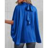 imageBTFBM Womens Summer Tops 2026 Mock Neck Batwing Sleeve Silk Satin Shirts Loose Oversized Dressy Casual Spring BlousesRoyal Blue