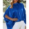 imageBTFBM Womens Summer Tops 2026 Mock Neck Batwing Sleeve Silk Satin Shirts Loose Oversized Dressy Casual Spring BlousesRoyal Blue