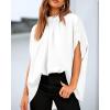 imageBTFBM Womens Summer Tops 2026 Mock Neck Batwing Sleeve Silk Satin Shirts Loose Oversized Dressy Casual Spring BlousesWhite
